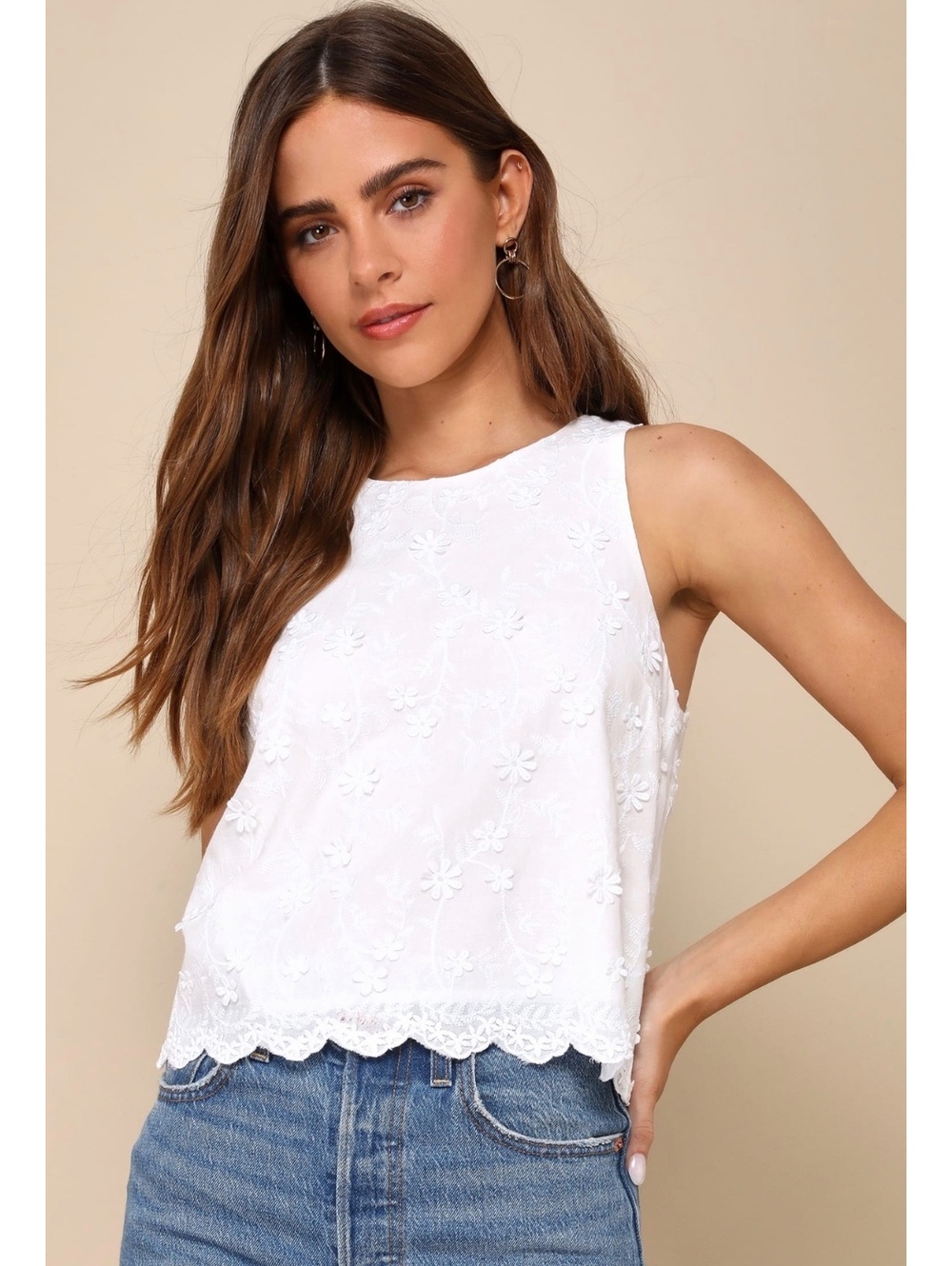 Lulus Pleasant Personality Floral Tank Top White NWT XS